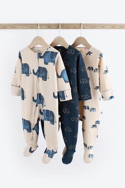 Next Baby 100% Algodón 2 Way Zip Sleepsuits - 3 Pack (0Mths-2Yrs)