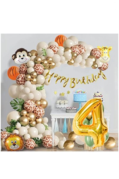 Bkmc Σετ πάρτι γενεθλίων με μπαλόνι με μοτίβο Safari Age 4 - Στολίδι