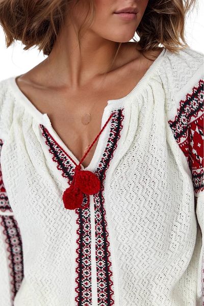 Cassime White V-neck Tasseled Knitwear Blouse - Women