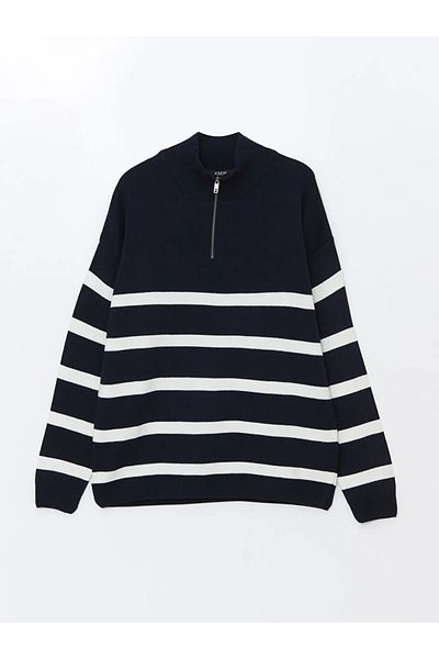 LC Waikiki Stand Collar Long Sleeve Striped Men's Knitwear Sweater - W4Ht91Z8