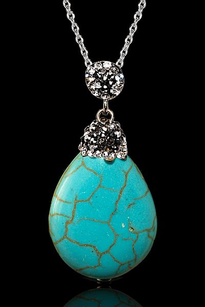 Tesbih Atölyesi Xl Zircon Stone Drop Model Turquoise Necklace - Certified and Turquoise Stone