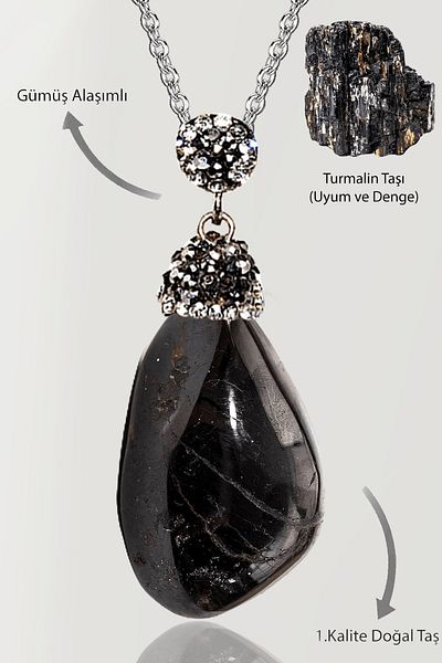 Tesbih Atölyesi Certified Black Tourmaline and Zircon Stone Drummed Necklace
