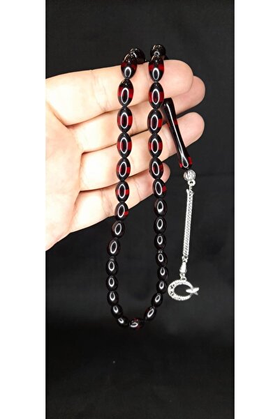 Anemore Collection مسبحة بيضاء مقطوعة على شكل طائرة - أسود/أحمر