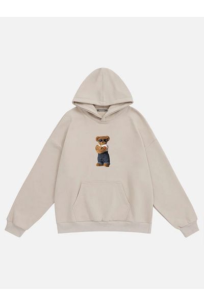 Mad&Calf Φούτερ με στάμπα Teddy Bear Unisex Oversize με κουκούλα Fleece