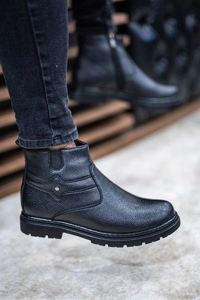 Weynes Ανδρικές μαύρες δερμάτινες μπότες casual - One Button, Άνετα Ορθοπεδικά WSB1058