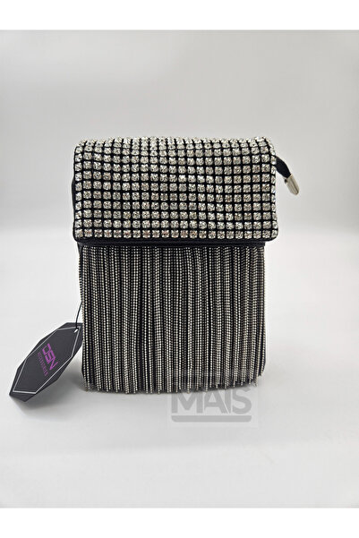 DSN Taşlı ince Taş Süslemeli Siyah  Çapraz Omuz Çantası