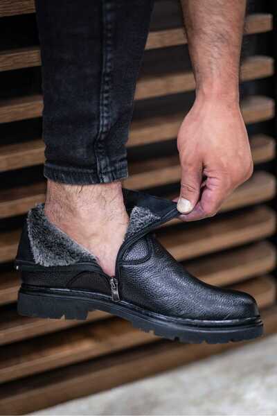 Nubbock Erkek Siyah Düz Deri Günlük Rahat Ortopedik Bot NK1058