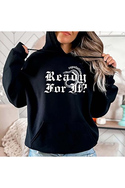 caddekombin Ready Printed Black Hooded Sweatshirt with Pockets