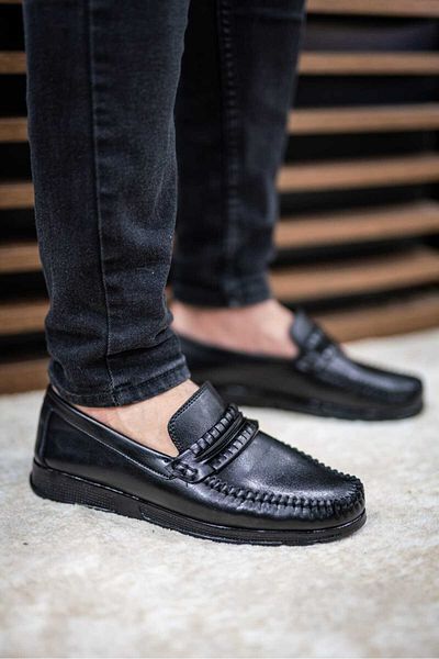 Weynes Black Leather - Orthopedic Men's Casual Shoes Wsb1052