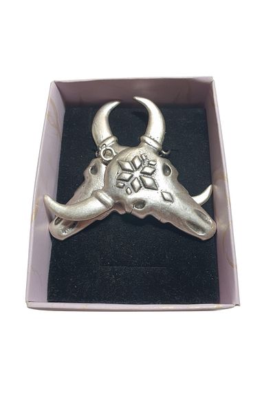 Ororabutik Orora Buffalo-Bull Head Figured Silver Color Necklace and Earring Set