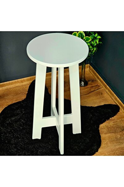 Tekir Mutfak Bar Taburesi Sandalyesi Ahşap MDF Yuvarlak Beyaz İç dış Mekan 61...