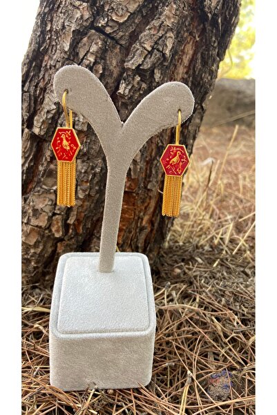 Midyat Artuklu Gümüşçülük Tavus Kuşu Figürlü Gümüş Altın Kaplama Küpe