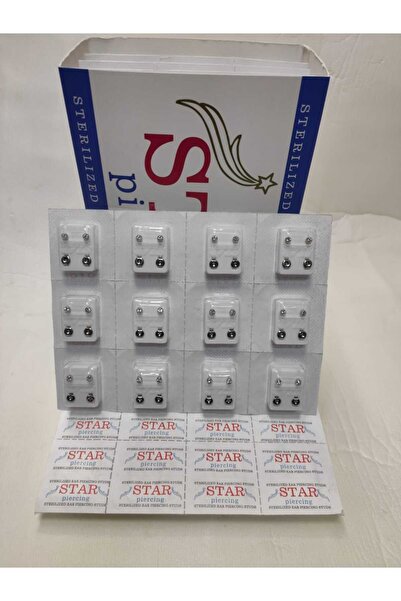 Star Kulak Delme Küpesi Beyaza Beyaz Taşlı 1 Düzine (12 ÇİFT-1PLAKA)