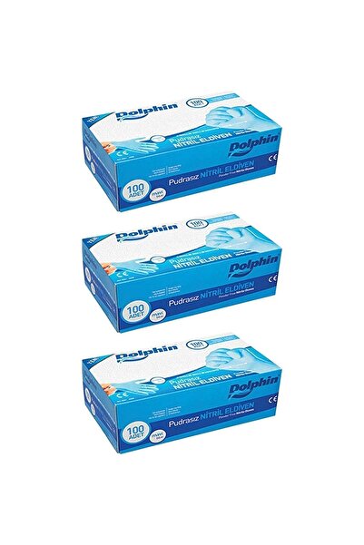 Dolphin Mavi Nitril Eldiven Pudrasız (M) 100lü Paket 3 Adet - V