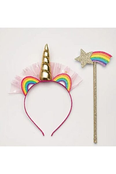 Minia Concept Kids Pembe Tüllü Unicorn Boynuzlu Rainbow Kulak Detaylı Kız Çoc...