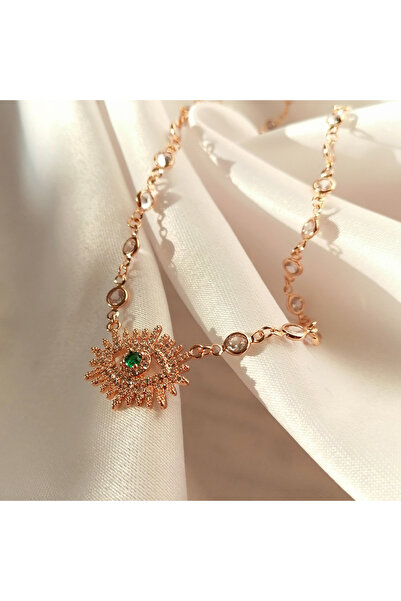 Butik Kadın Çelik Gold-Silver Göz Taş Detay Kolye 45cm