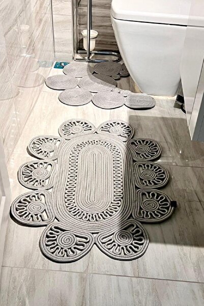 GNG Home Tekstil Gng Home Jüt Halat Trikot Model İkili Klozet Önü Ve Banyo Pa...