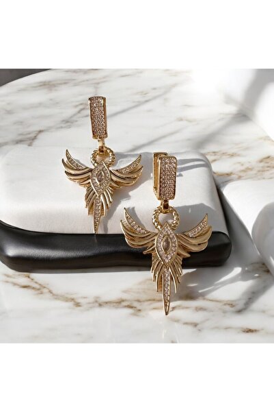 alsaccessories أقراط نسائية من الفولاذ الذهبي اللون بحجر الزركون بتصميم ملاك تشاغلا شيكل