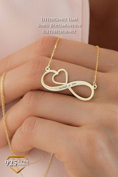 JEMIRA Çift İsimli Kalpli Gümüş Kolye Kişiye Özel 925 Ayar 14k Altın Renk Kap...