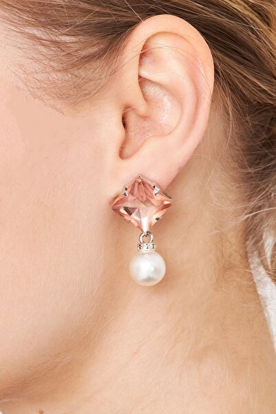 Furtek Aksesuar Kadın Bosco Colorado Kare İnci Zirkon Taşlı Sallantılı Model Gümüş Kaplama Elbise Kombin Günlük Küpe