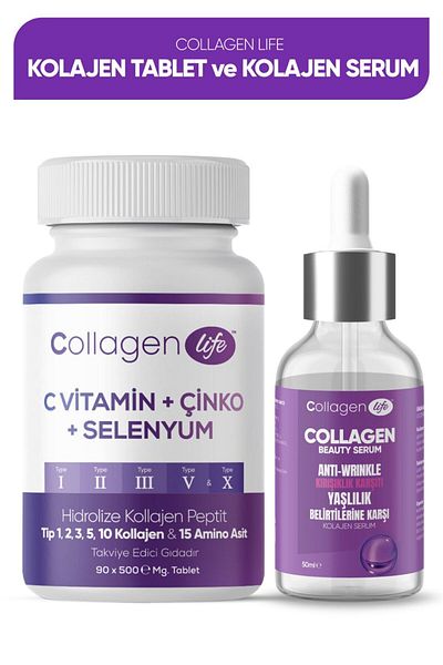 COLLAGEN LIFE 5 Type Collagen Type 1, Type 2, Type 3, Type 5, Type 10 + Collagen Serum 2-Piece Deal Set