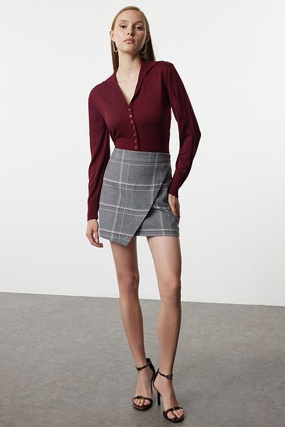 Trendyol Collection Grau karierter Zweireiherrock - TWOAW23ET00050