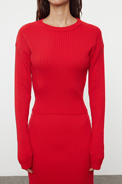 Trendyol Collection Red Crop Knitwear Set - Lower and Upper Set Twoaw23Au00240