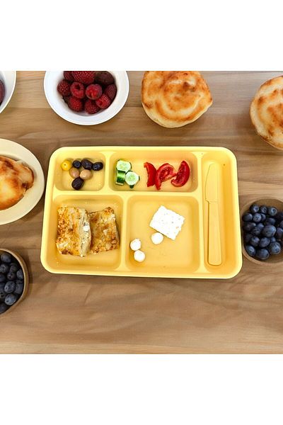 HOLLYHOME Luxury Table D'hôte 5-Compartment Plastic Picnic Food Serving Plate - Yellow, 21x31x3,3 cm