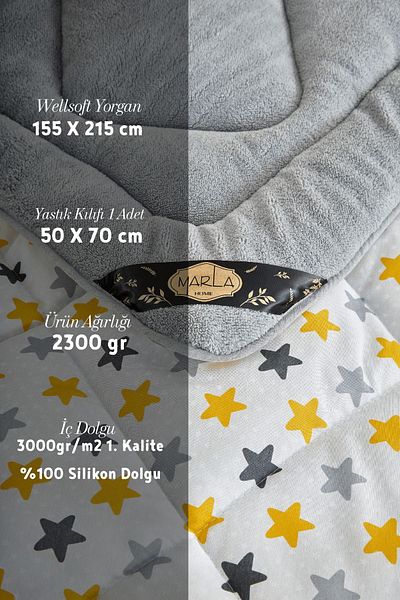 MARLA HOME Fluffy Single Welsoft Star Patterned Double-Sided Quilt Set
