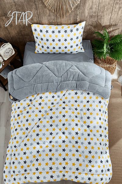 MARLA HOME Fluffy Single Welsoft Star Patterned Double-Sided Quilt Set