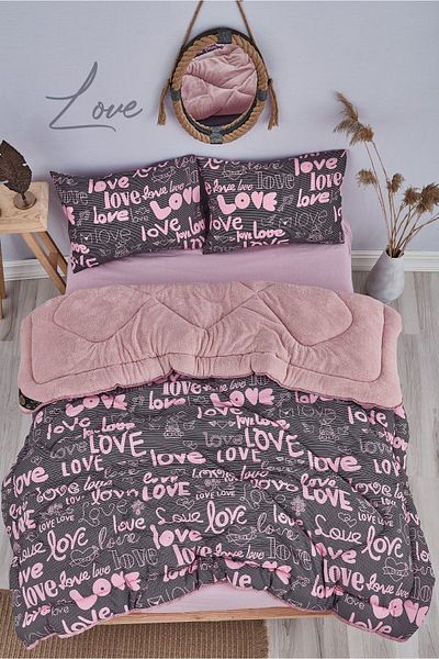 MARLA HOME Love Pink Patterned - Double Sided Welsoft Quilt Set, Blanket Fluffy Soft