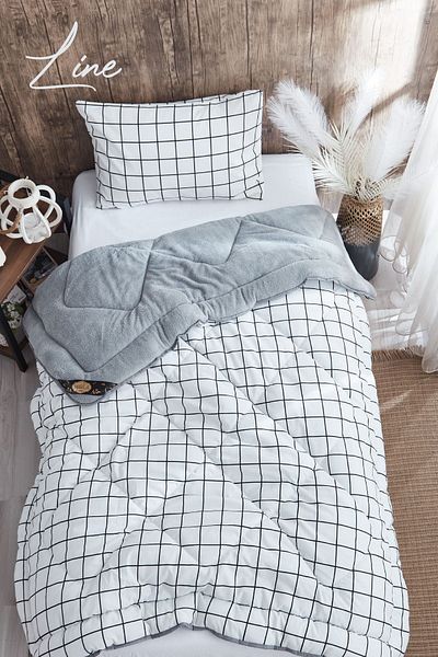 MARLA HOME Gray-white Patterned Single Welsoft Quilt Set - Blanket Fluffy Soft