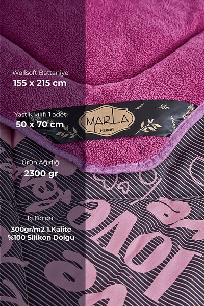 MARLA HOME Love Plum Patterned - Single Double Sided Welsoft Set, Soft Blanket Fluffy