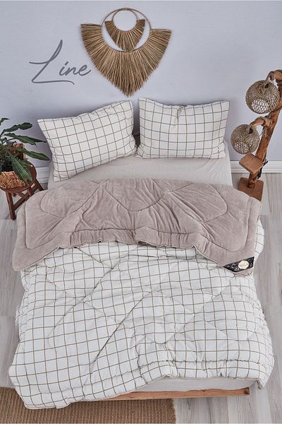 MARLA HOME Double Cream Patterned Welsoft Quilt Set - Blanket Fluffy Soft
