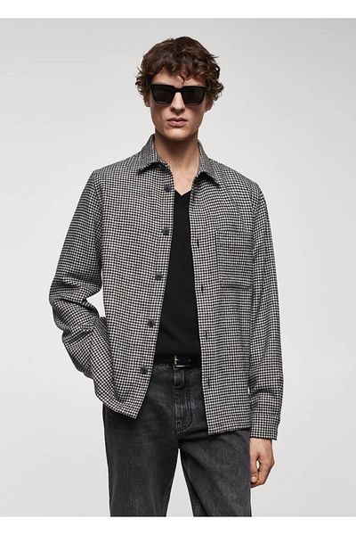 MANGO Man Μπουφάν πουκάμισο με στάμπα Houndstooth