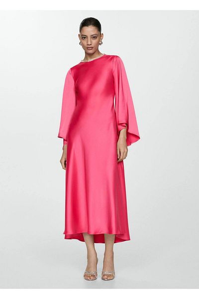 MANGO Woman Σατέν φόρεμα με μανίκια