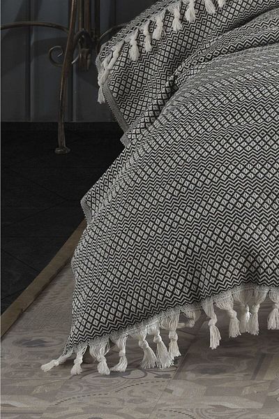 MCN Tekstil Black Double Bedspread 200x230 Cm Cotton Tufted Pique