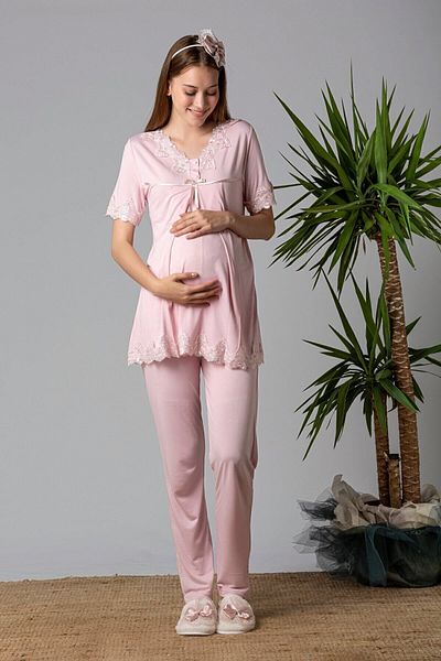 ByLohusa Effortt Pink Lace Maternity Pajama Set
