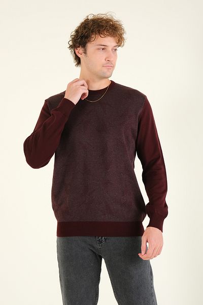 Giyim Dünyası Claret Red Men's Sweater - Crew Neck, Self Patterned