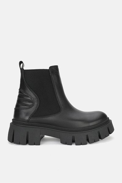 TUNAELLİ Women's Black Genuine Natural Leather Thick Heel Chelsea Boots & Booties