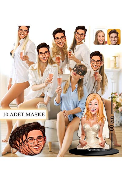 Bk Gift Kişiye Özel Bekarlığa Veda Karikatürlü Dev Boy Ahşap Biblo 60cm ve 10...