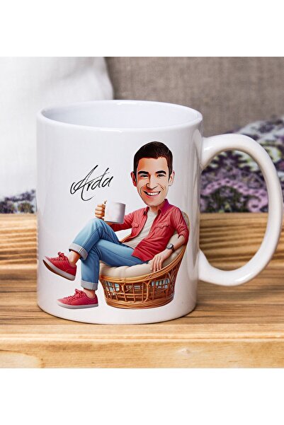 Bk Gift Kişiye Özel Karikatürlü Erkek Tasarımlı Beyaz Kupa Bardak-118, Arkada...