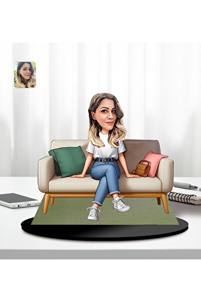 Bk Gift Kişiye Özel Kadın Karikatürlü Ahşap Biblo-10, Arkadaşa Hediye, Sevgil...