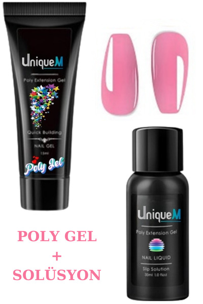 Uniquem Protez Tırnak Jeli Polijel Oje ve Polijel Solüsyon Seti Oje Çıkarıcı + Poly Gel Nail Art