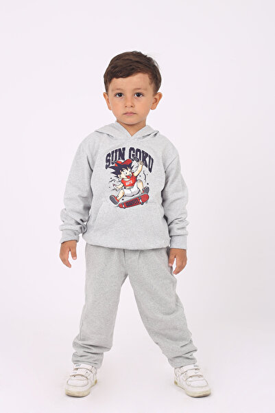 armicem Σετ φόρμας 2 τεμαχίων για αγόρια με στάμπα Sun Goku - Τσέπη καγκουρό και κουκούλα