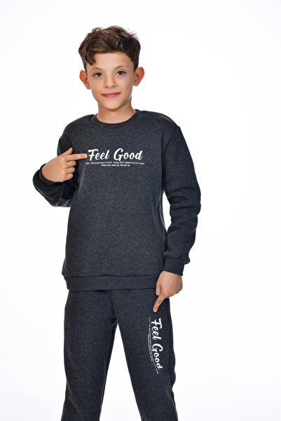 Kamex Feel Good Baskılı Üç Iplik Çocuk Eşofman Takımı Füme