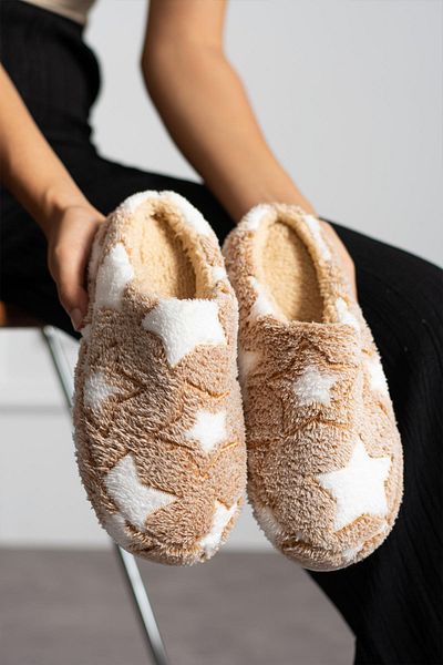 Moda Frato YILDIZ PELUŞ Χειμερινές Γυναικείες Παντόφλες Σπιτιού - Ήσυχη Σόλα