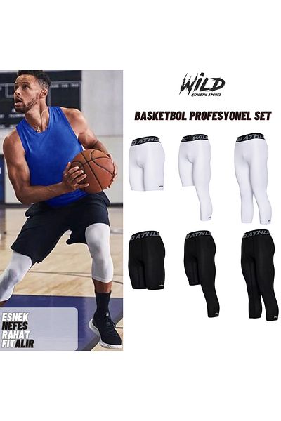 Wild Athletic Sports Elite Pack - Black and White 6-piece Basketball 3/4-short Laptop, Single Leg Long Sports Leggings