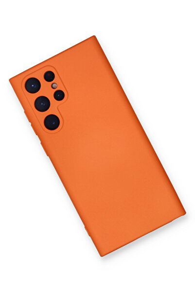 Hatreds Samsung Galaxy S22 Ultra Uyumlu İçi Kadife Mat Renkli Kamera Korumalı Kılıf - Turuncu