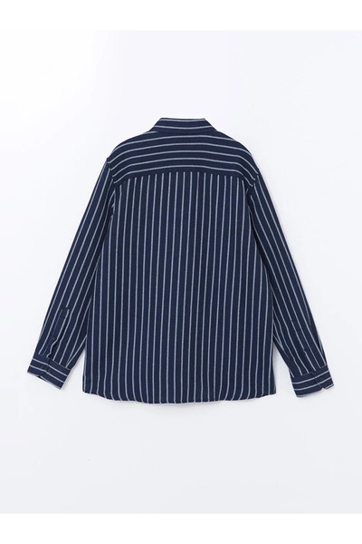 LC Waikiki LCWAIKIKI Classic Lacivert Çizgili Slim Fit Uzun Kollu Çizgili Armürlü Erkek Gömlek